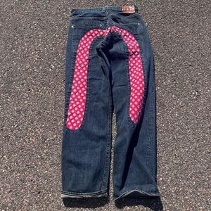 Evisu Men's Navy and Blue Jeans